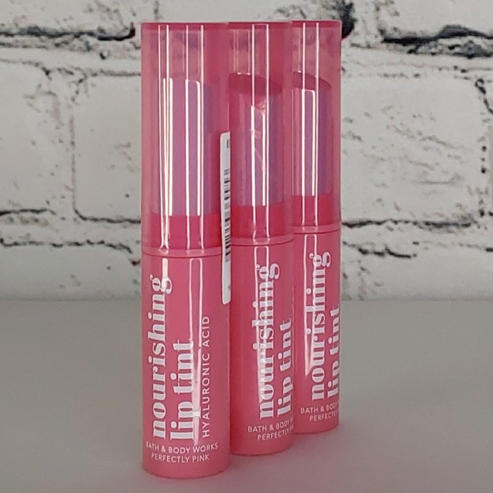 BATH & BODY WORKS 'PERFECTLY~PINK' NOURISHING LIP TINT 3-PIECE SET - Picture 4 of 14